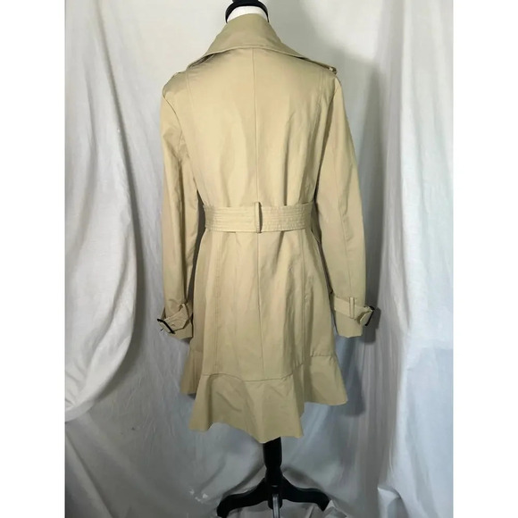 New York & Co Khaki Beige Double Breasted Belted Lined Peplum Trench Coat Size L - Picture 2 of 16